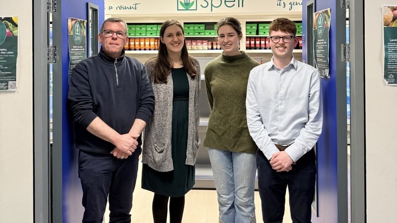 R to L - Matthew Fegan and Iseult Ward (FoodCloud) with Maisie Hall and Paddy Marnane (University of Galway Students’ Union) - Teresa Mannion - RTE