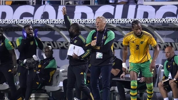CHICAGO, ILLINOIS - JUNE 24: Heimir Hallgrimsson head coach of Jamaica reacts to a play during the Group A match of the 2023 CONCACAF Gold Cup against Jamaica at Soldier Field on June 24, 2023 in Chicago, Illinois. (Photo by Robin Alam/USSF/Getty Images for USSF)