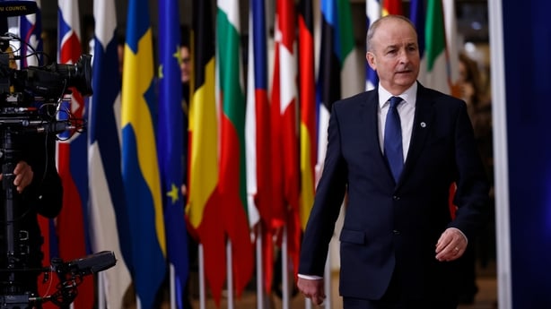 Micheal Martin, Ireland's prime minister, arrives for an emergency European Union summit in Brussels, Belgium