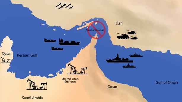 A view on a map of the Strait of Hormuz off southern Iran