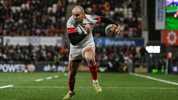 2 January 2026; Jacob Stockdale of Ulster during the United Rugby Championship match between Ulster and Munster at Affidea Stadium in Belfast. Photo by Ramsey Cardy/Sportsfile
