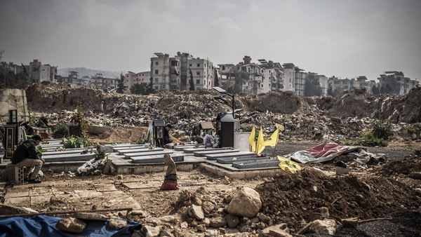 The view of a temporary cemetery in Aamrousiyeh, Lebanon