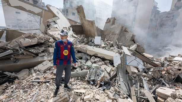 The remains of the residential Ahmad Abass Building in the Bachoura neighbourhood of central Beirut after it was destroyed