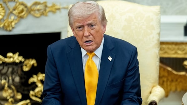 US President Donald Trump during a meeting with Sanae Takaichi