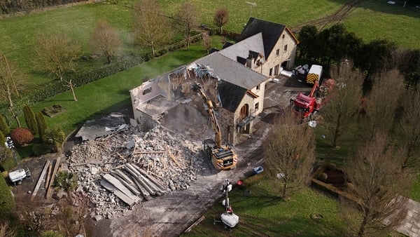 An aerial view of demolition work at house in Meath