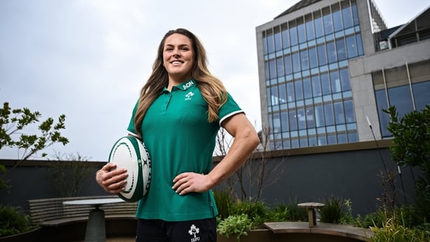 18 March 2026; Beibhinn Parsons poses for a portrait after an Ireland women's rugby media conference at Aon HQ in Dublin. Photo by David Fitzgerald/Sportsfile