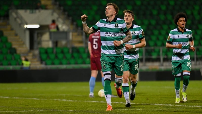 Danny Grant celebrates after opening the scoring for Shamrock Rovers against Galway United