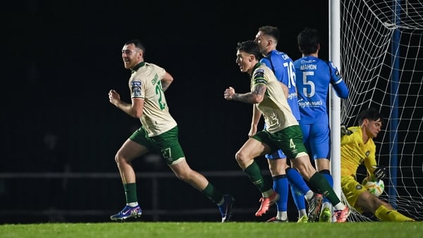 Ryan Edmondson of St Patrick's Athletic wheels away after opening the scoring against Waterford