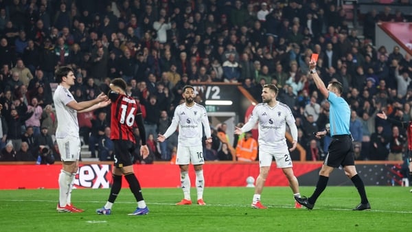 Manchester United defender Harry Maguire is sent off against Bournemouth