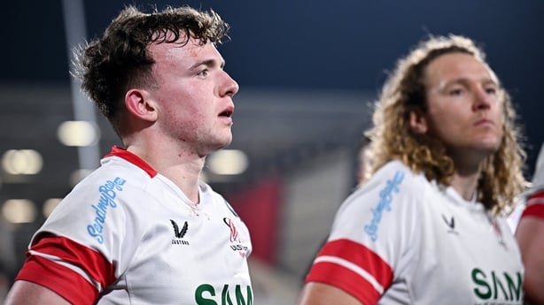 20 March 2026; Jack Murphy of Ulster, left, after his side's defeat in the United Rugby Championship match between Ulster and Connacht at Affidea Stadium in Belfast. Photo by Seb Daly/Sportsfile
