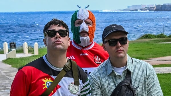 Kneecap, pose for a photo at the National Hotel in Havana, Cuba