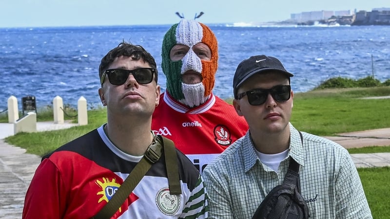 Kneecap, pose for a photo at the National Hotel in Havana, Cuba