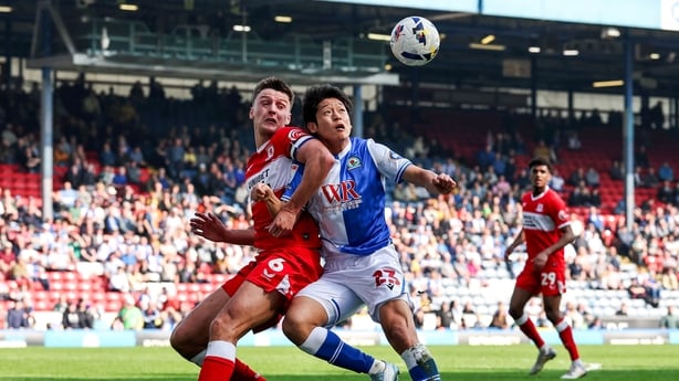 Middlesbrough's Dael Fry (l) and Blackburn Rovers' Yuki Ohashi - Championship, March 2026
