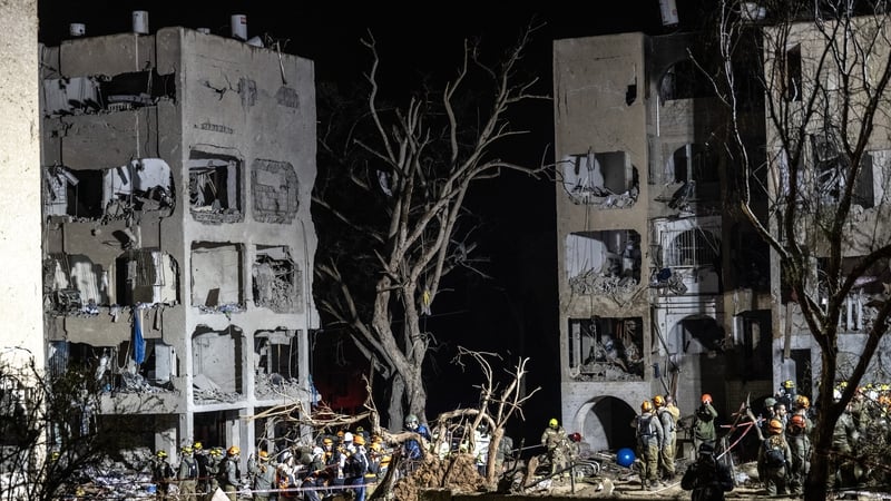 ARAD, ISRAEL - MARCH 22: A view from the area where at least 88 people were injured following an Iranian missile attack Saturday on the southern Israeli town of Arad near the Dead Sea, on March 22, 2026. The tally includes 10 in serious condition, 19 mode