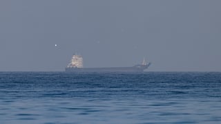 Cargo vessel, Ali 25, in the Gulf, near the Strait of Hormuz on March 22, 2026 in northern Ras al Khaimah, United Arab Emirates. In a statement yesterday, the UAE and nearly two dozen other countries issued a joint statement condemning Iran's "attacks by
