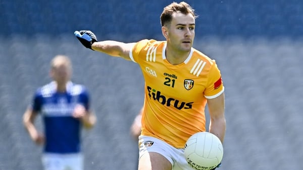 Dominic McEnhill of Antrm during the Tailteann Cup semi-final match between Antrim and Laois at Croke Park in Dublin. Photo by Piaras Ó Mídheach/Sportsfile