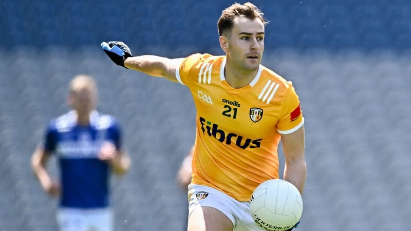 Dominic McEnhill of Antrm during the Tailteann Cup semi-final match between Antrim and Laois at Croke Park in Dublin. Photo by Piaras Ó Mídheach/Sportsfile