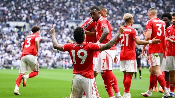 Igor Jesus of Nottingham Forest celebrates after scoring a goal to make it 0-1 during the Premier League match between Tottenham Hotspur and Nottingham Forest at the Tottenham Hotspur Stadium in London on March 22, 2026. (Photo by MI News/NurPhoto via Get