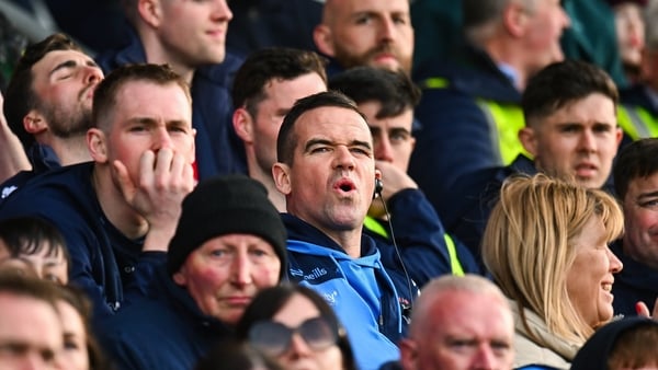 22 March 2026; Dublin manager Ger Brennan watches the closing moments of the second half from the stand, after he was sent off before the start of the second half, during the Allianz Football League Division 1 match between Galway and Dublin at Pearse Sta