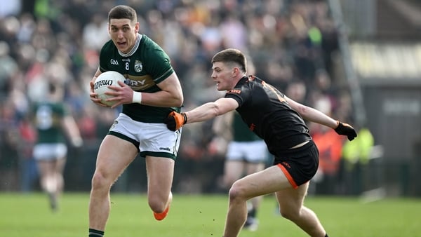 Joe O'Connor of Kerry is tackled by Gareth Murphy of Armagh - 2026 Allianz Football League