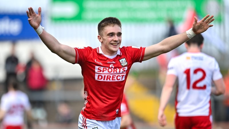 22 March 2026; Tommy Walsh of Cork celebrates after the Allianz Football League Division 2 match between Tyrone and Cork at O'Neills Healy Park in Omagh, Tyrone. Photo by Oliver McVeigh/Sportsfile