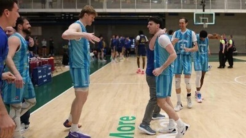 Energywise Ireland Neptune players celebrate after beating Flexachem KCYMS in the Domino's Men's Super League relegation playoff