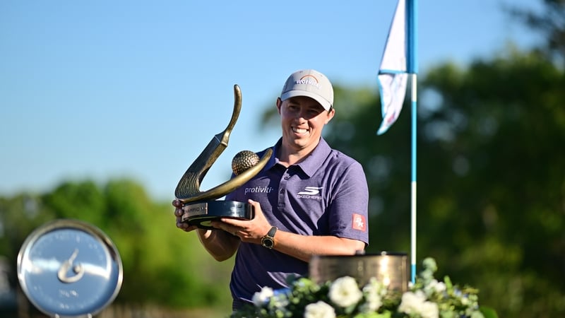 PALM HARBOR, FLORIDA - MARCH 22: Matt Fitzpatrick of England celebrates with the trophy following the final round of the Valspar Championship 2026 at Copperhead Course at Innisbrook Resort and Golf Club on March 22, 2026 in Palm Harbor, Florida. (Photo by