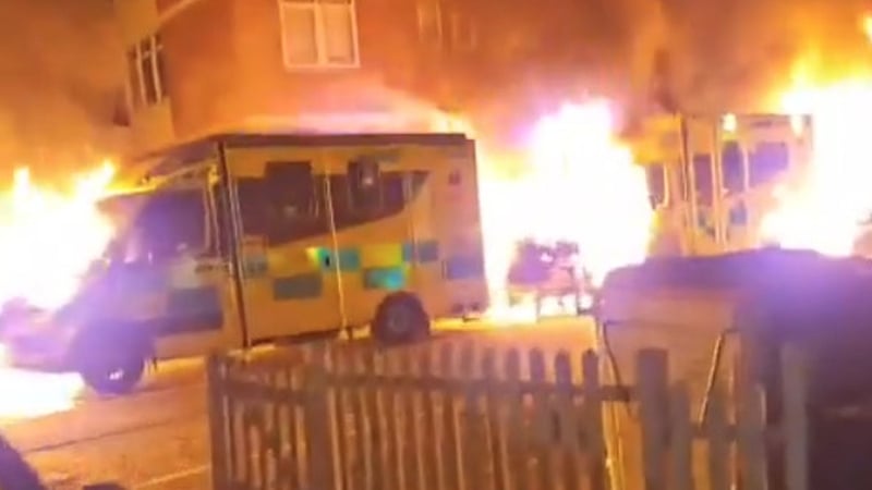 Fires burn in ambulances after arson attack in London