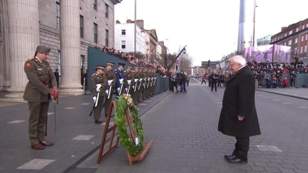 President Michael D Higgins lays a wreath outside the GPO, 2016