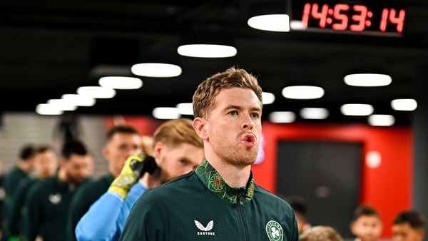 Nathan Collins of Republic of Ireland before the FIFA World Cup 2026 Group F Qualifier match between Hungary and Republic of Ireland at Puskás Aréna in Budapest, Hungary.