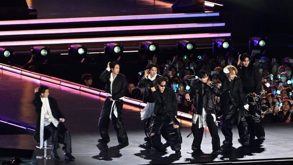 K-pop boy band BTS perform onstage during comeback concert at Gwanghwamun Square on 21 March, 2026 in Seoul, South Korea. (Photo by Kim Min-Hee - Pool-Kyodo)