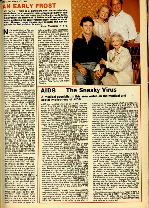 THe RTÉ Guide report on the TV movie An Early Frost