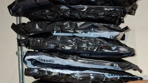 Black packages of cannabis seized from Dublin city centre yesterday