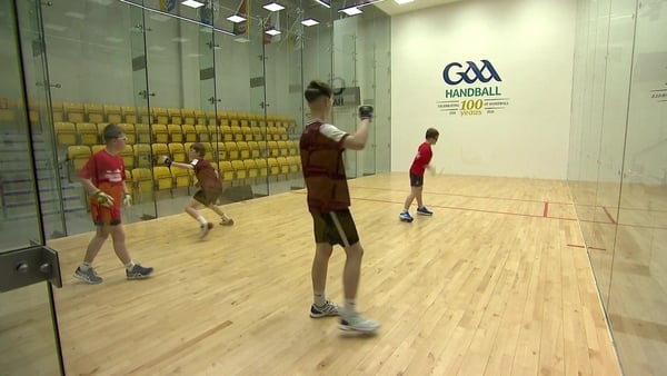 Young handball players playing a game at the National Centre.