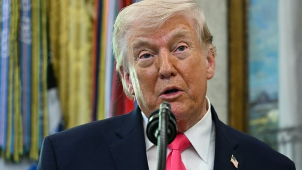 US President Donald Trump speaks before swearing in the new Secretary of Homeland Security Markwayne Mullin in the Oval Office of the White House