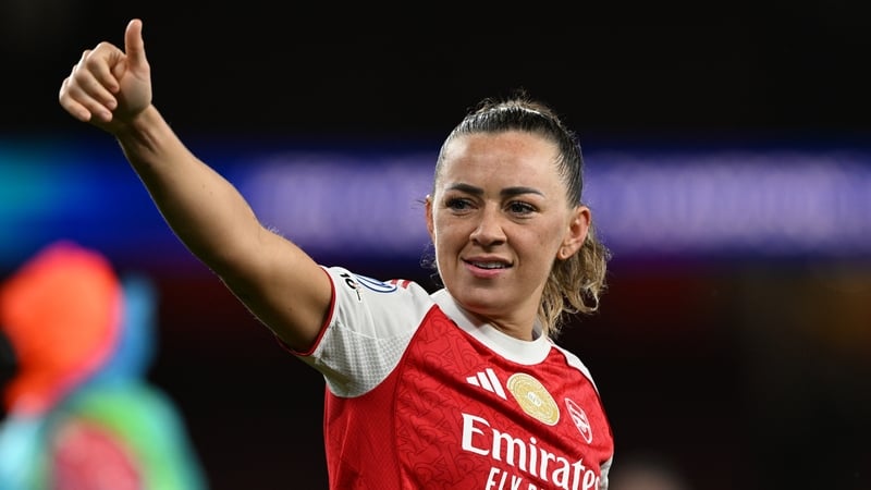 LONDON, ENGLAND - MARCH 24: Katie McCabe of Arsenal acknowledges the fans after the team's victory in the UEFA Women's Champions League 2025/26 Quarter-finals First Leg match between Arsenal and Chelsea at Arsenal Stadium on March 24, 2026 in London, Engl