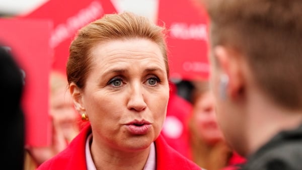 Denmark's Prime Minister and Social Democrats' leader Mette Frederiksen, is pictured on the street at Nytorv in Aalborg