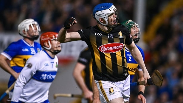 21 March 2026; TJ Reid of Kilkenny celebrates after scoring his side's second goal during the Allianz Hurling League Division 1A match between Tipperary and Kilkenny at FBD Semple Stadium in Thurles, Tipperary. Photo by Ben McShane/Sportsfile