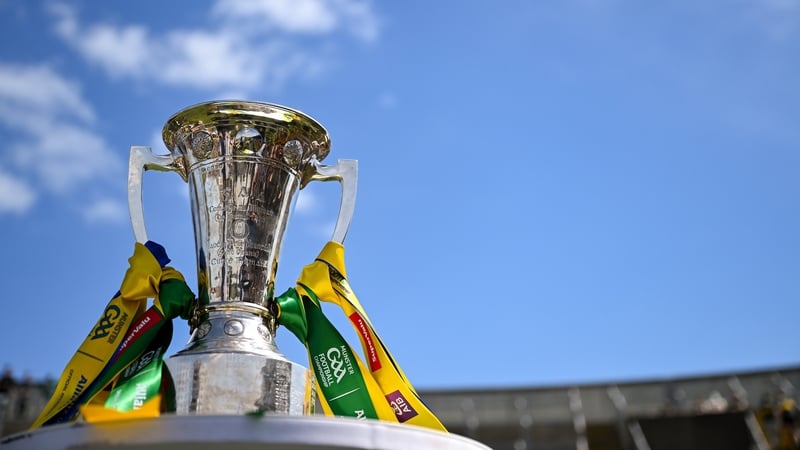 4 May 2025; The trophy before the Munster GAA Football Senior Championship final match between Kerry and Clare at Fitzgerald Stadium in Killarney, Kerry. Photo by Brendan Moran/Sportsfile