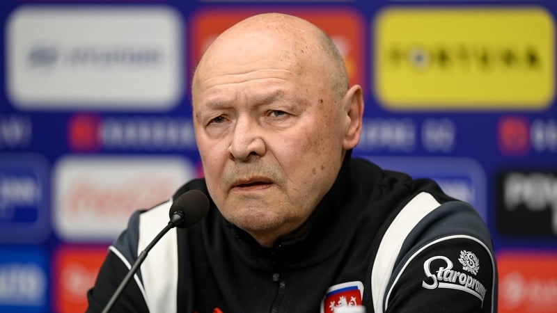 Head coach Miroslav Koube during a Czechia media conference at Fortuna Arena in Prague, Czechia.
