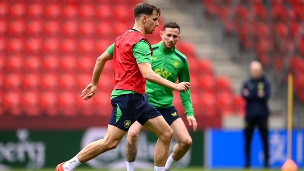 Jayson Molumby during a Republic of Ireland men's training session at the Fortuna Arena in Prague, Czechia.