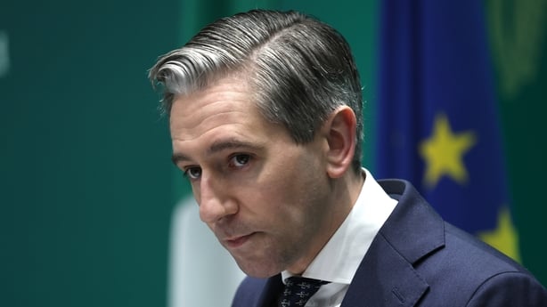 Tánaiste Simon Harris speaking at Government Buildings