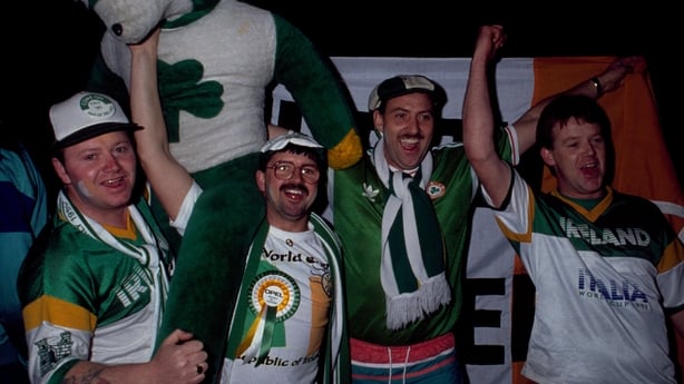 15 November 1989; Republic of Ireland supporters during the FIFA World Cup Qualifying match between Matla and Republic of Ireland at the Ta'Qali Stadium in Valetta, Malta. Photo by Ray McManus/Sportsfile
