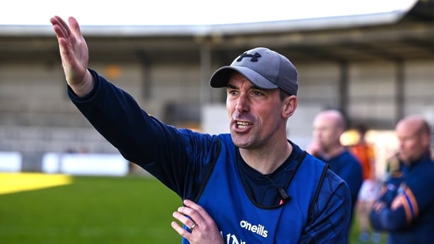 6 April 2025; Longford manager Mike Solan near the end of normal time during the Leinster GAA Football Senior Championship round one match between Longford and Wicklow at Glennon Brothers Pearse Park in Longford. Photo by Ray McManus/Sportsfile