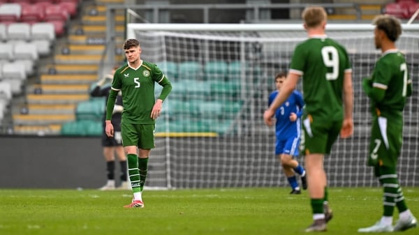 26 March 2026; Alex Murphy of Republic of Ireland reacts after conceding a goal during the UEFA European U21 Championship qualifier match between Republic of Ireland and Moldova at Tallaght Stadium in Dublin. Photo by Sam Barnes/Sportsfile