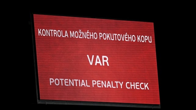 26 March 2026; A general view of the big screen before the FIFA World Cup 2026 European Qualifiers play-off semi-final match between Czechia and Republic of Ireland at Fortuna Arena in Prague, Czechia. Photo by Seb Daly/Sportsfile