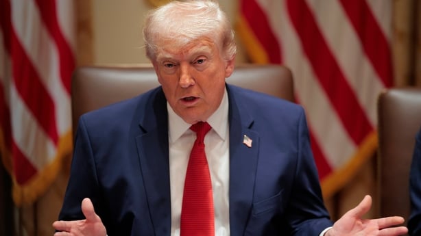 US President Donald Trump speaks during a Cabinet meeting in the Cabinet Room of the White House.