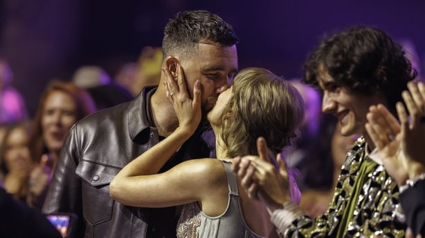 Taylor Swift and Travis Kelce at the 2026 iHeartRadio Music Awards held at Dolby Theatre on March 26, 2026 in Los Angeles, California. (Photo by Christopher Polk/Billboard via Getty Images)