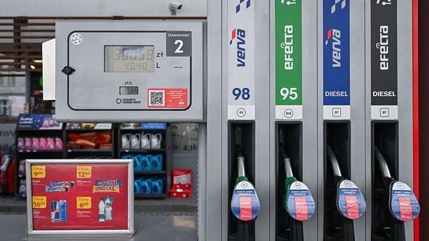 Fuel prices are seen at a gas station in Warsaw, Poland