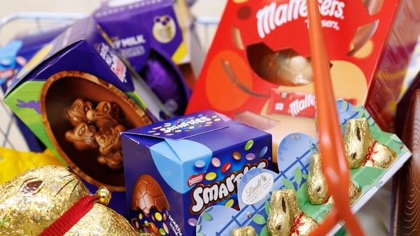 LONDON, ENGLAND - MARCH 26: Easter Eggs are seen in a customer's shopping basket in a Sainsbury's supermarket on March 26, 2026 in London, England. People buying chocolate ahead of Easter this year are paying up to 40% more for some seasonal favorites, wh